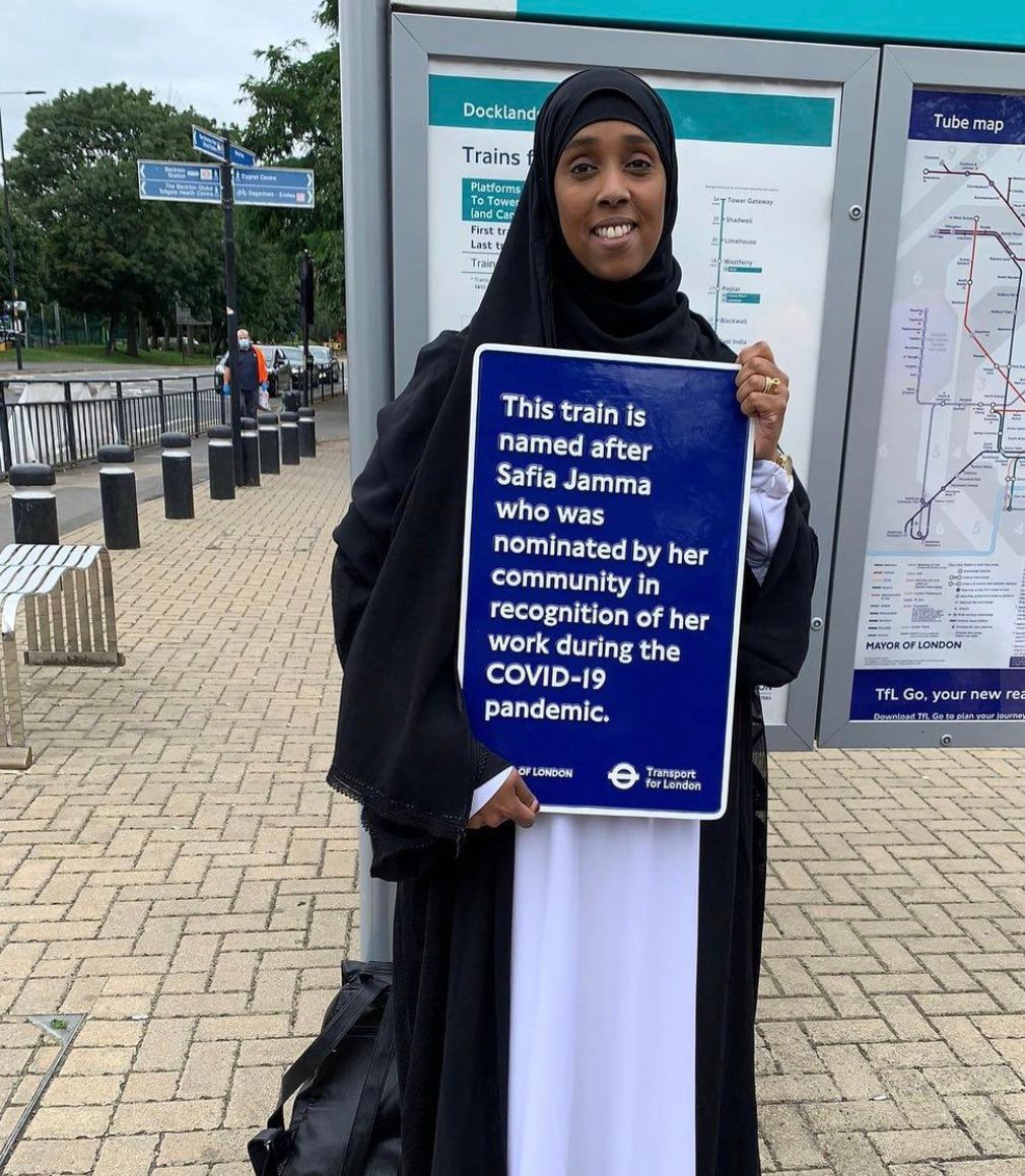 Congratulations to @WomenInclusive CEO Safia Jama for being awarded the Covid Hero Award. From now on the DLR train number 62 is named after Safia, a true local hero! We nominated Safia after witnessing the tireless work WIT did to help the community during the pandemic.