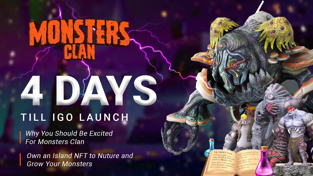 🎉IGO COUNTDOWN🎉

In Monsters Clan, players can own an Island NFT to house their monsters! 🔥 choose between:

🔸 Bloodhill Island 🩸

🔸 Aloha Island 🏝

🔸 Monstruto Island 🔮

🔸 Howlers Tropic Island 🧪

Which one will you choose? 

$MONS #Play2Earn #DeFi #MonstersClan #NFTs