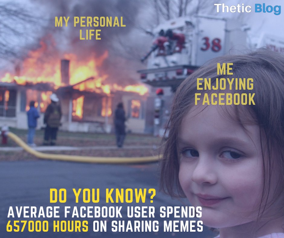 TheticBlog's tweet image. According to recent research, the average Facebook user spends 30 minutes of the day and 657000 of life sharing memes.
#memes #facebook