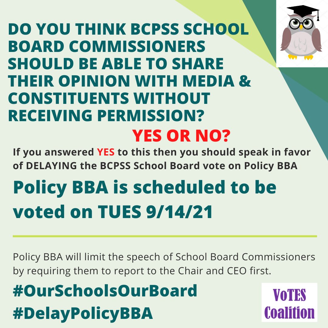 JustJocey09's tweet photo. Happy Saturday #BaltimoreFam!
#OurSchoolsOurBoard Q2:
Do you think BCPSS Board Commissioners should be able to share their opinion with media & constituents without receiving permission?
#PolicyBBA
I think we should ALWAYS know their opinion and know how they voteโฆhow bout u? https://t.co/kuaYyhPnAj