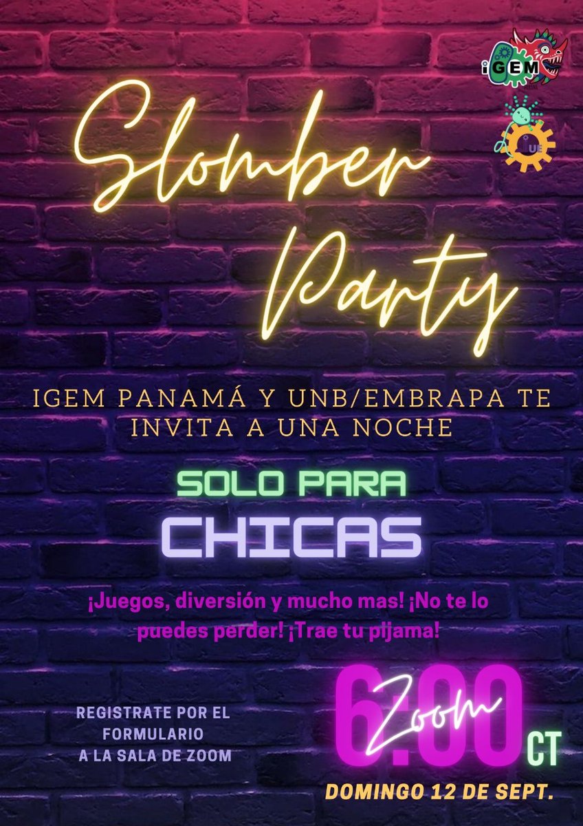 iGEM_Panama's tweet photo. ¡Hola a todas las iGemers,  las invitamos mañana a que nos acompañen con su pijama favorita a una súper divertida pijamada!💤🎉🥳

Link de registro:https://t.co/kYB4A8PATl

💃Las esperamos💃 https://t.co/ojcUz8wLAr