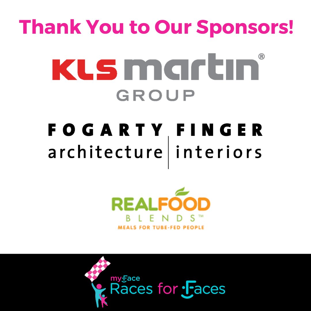 myfaceorg's tweet photo. Huge thanks to our Presenting Sponsors @klsmartin & #FogartyFingerArchitecture and our Family Sponsor @RealFoodBlends for returning to support #RacesforFaces once again!
Our mission of changing faces & transforming lives wouldn't be possible without you.
#craniofacial https://t.co/d11zjnFAtf