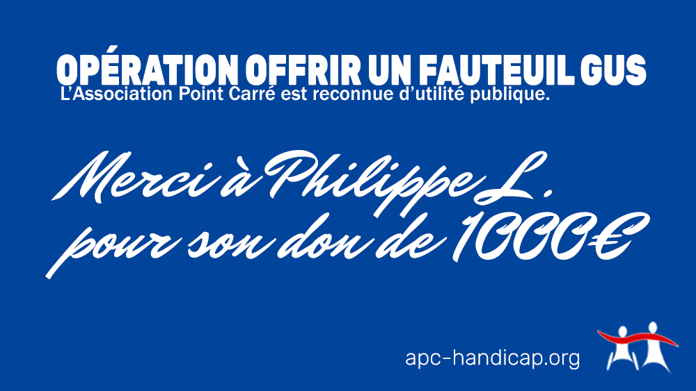 assoAPCH's tweet photo. #CAGNOTTE "Offrir un fauteuil GUS"
👏 Merci à Philippe L. pour son don de 1000€.
Votre don est ouvert à la déduction fiscale de 66%.
Infos : https://t.co/ebvjwNAuRR
#handicap #don #GUS #mobilite #fauteuil #OffrirunfauteuilGUS https://t.co/zevHz6M9gC