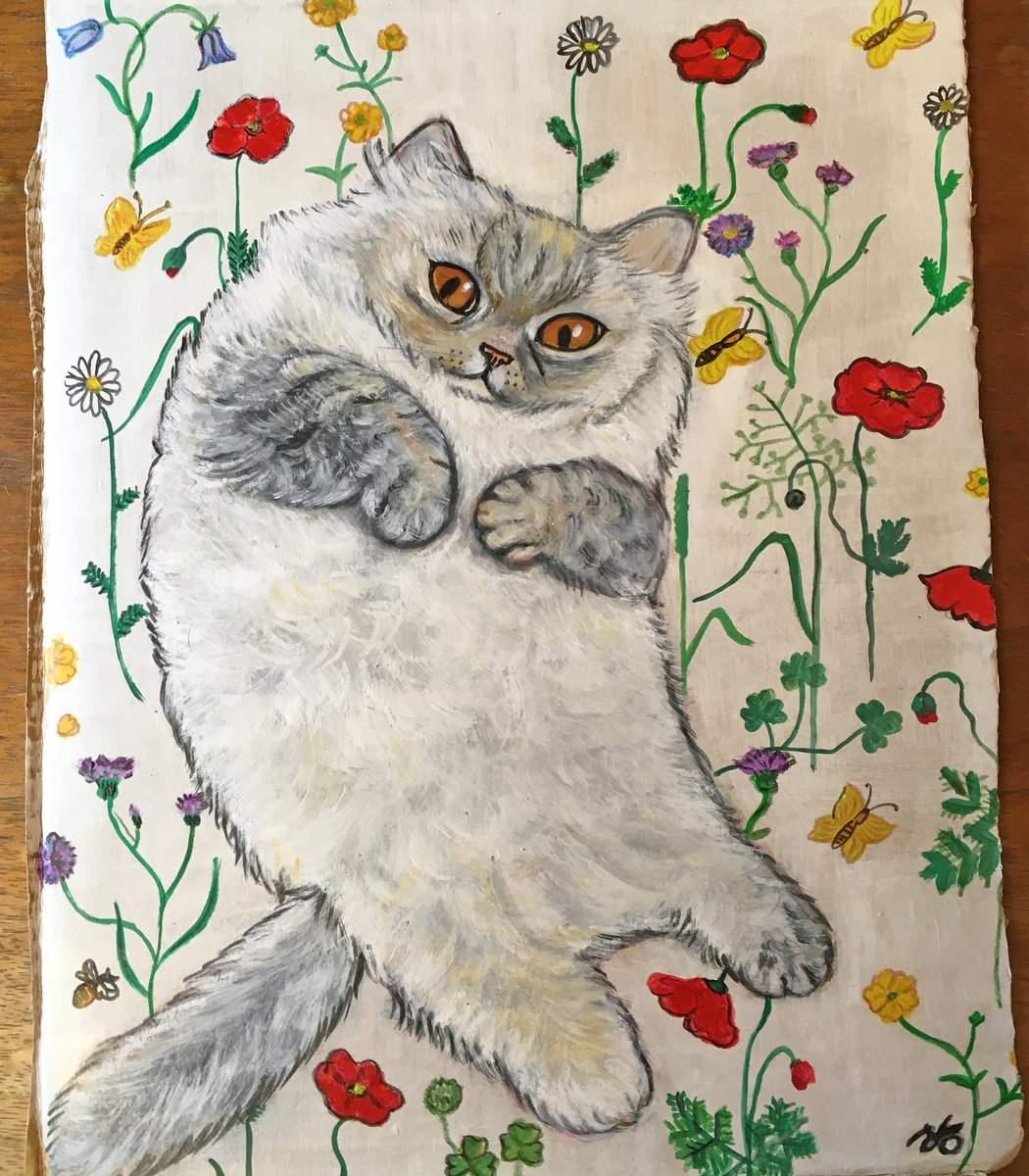 ジャリ 先日の猫の絵の人に 妻がへちゃむくれを描いてもらった こいつは私が体調を崩したため 実家に預けられ 私らが行くとシャー と威嚇するようになってしまった それでこの絵を飾るのである いつかまた三人で暮らせるだろう