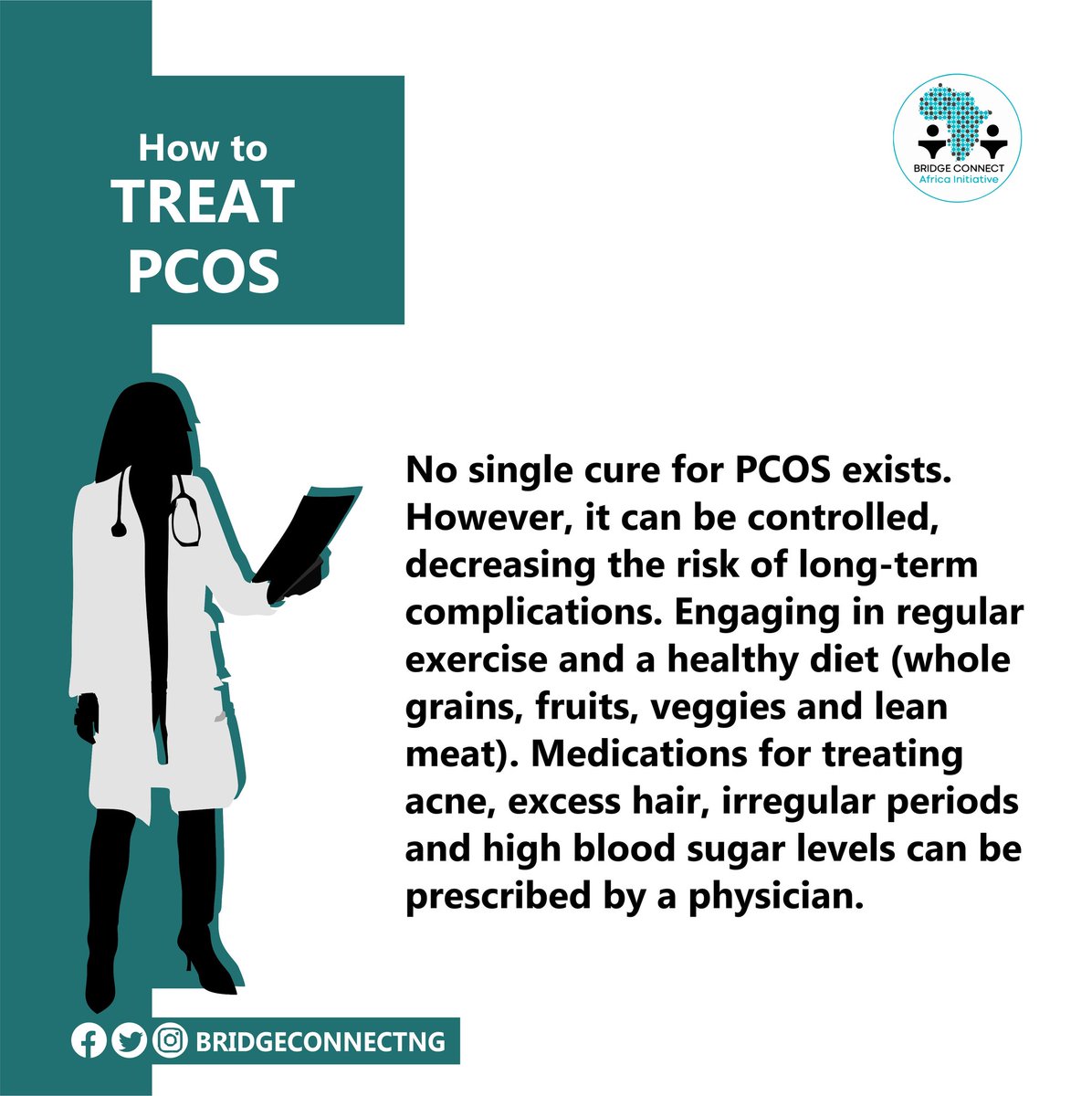 BridgeConnectNG's tweet photo. To end our awareness session on the Polycystic Ovarian Syndrome, we will be looking at risks associated with the syndrome and the treatment for it. #PCOSAwarenessMonth https://t.co/X6Mlpd3Un0