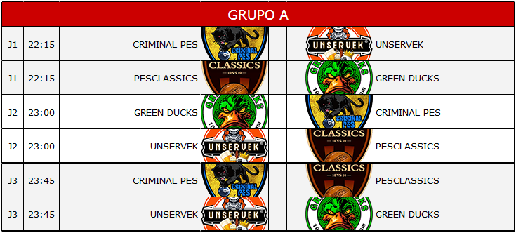 ProAdictos's tweet photo. 🏆ProAdictos 10vs10🏆
🚨GRUPO A🚨
CriminalPes @CriminalPes 
Unservek @UnservekT 
PesClassics @pesclassicsfc 
Green Ducks @EsportsDucks 

Torneo para determinar las divisiones
1ª División: 1º y 2º
2 División: 3º y 4º https://t.co/qDsDhz7z4V