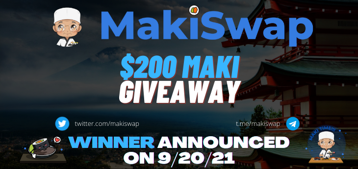 MakiDex_'s tweet photo. 🎁200 $HUSD #GiveAway for $MAKI holders 🎁

3 easy rules🥳

✅Join our telegram: https://t.co/en8krve7gd
✅Follow @makiswap twitter
✅Like and Retweet this tweet and tag 3 friends!

Can you guess what product is launching this week on https://t.co/T0ES8sqVl6 ? 👀🍣 https://t.co/ZR5z3zaeVb