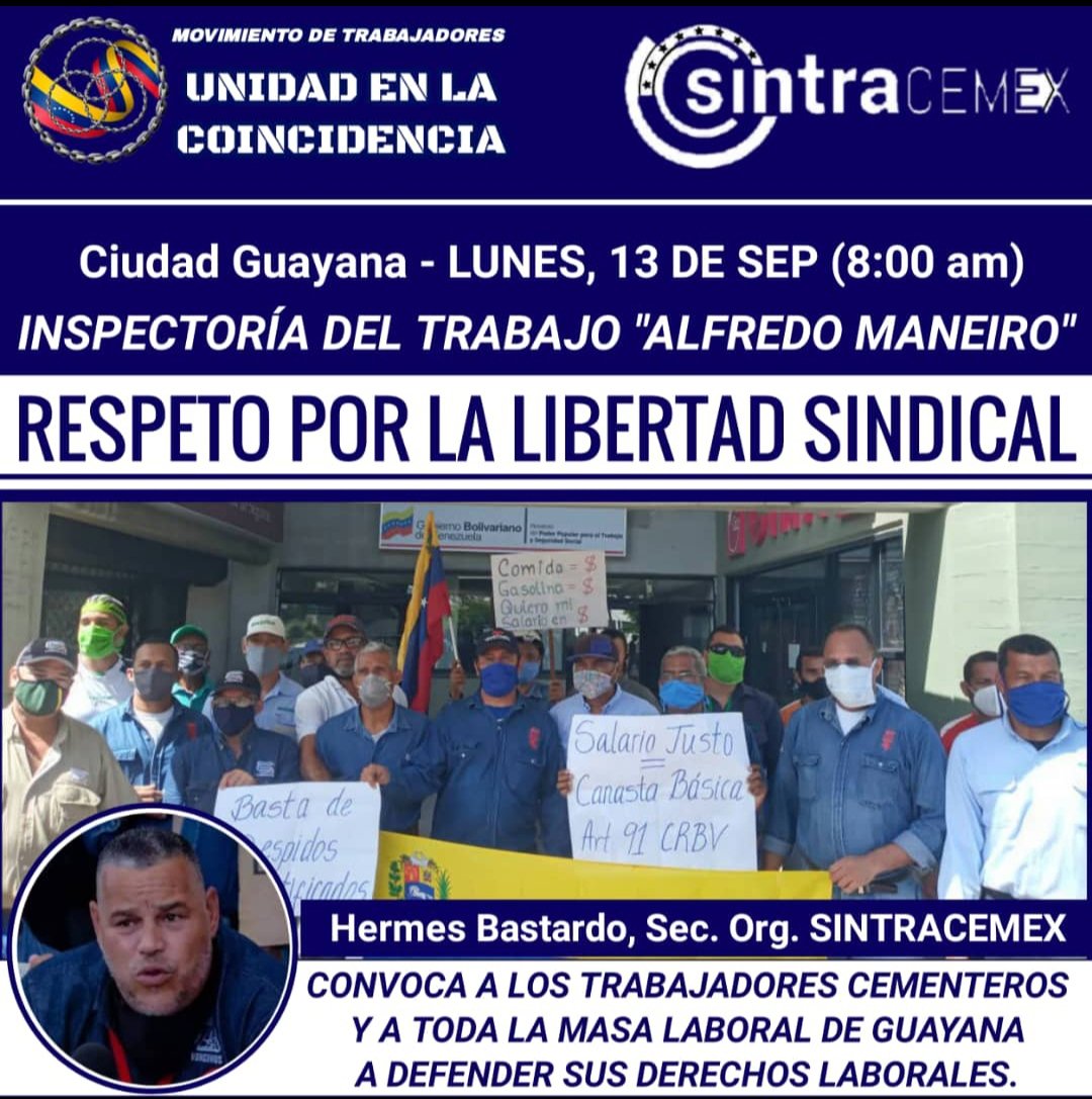 fundetrab's tweet photo. Convocatoria actividad sindical en Guayana este lunes 13 de septiembre https://t.co/i6HgDdtX0T