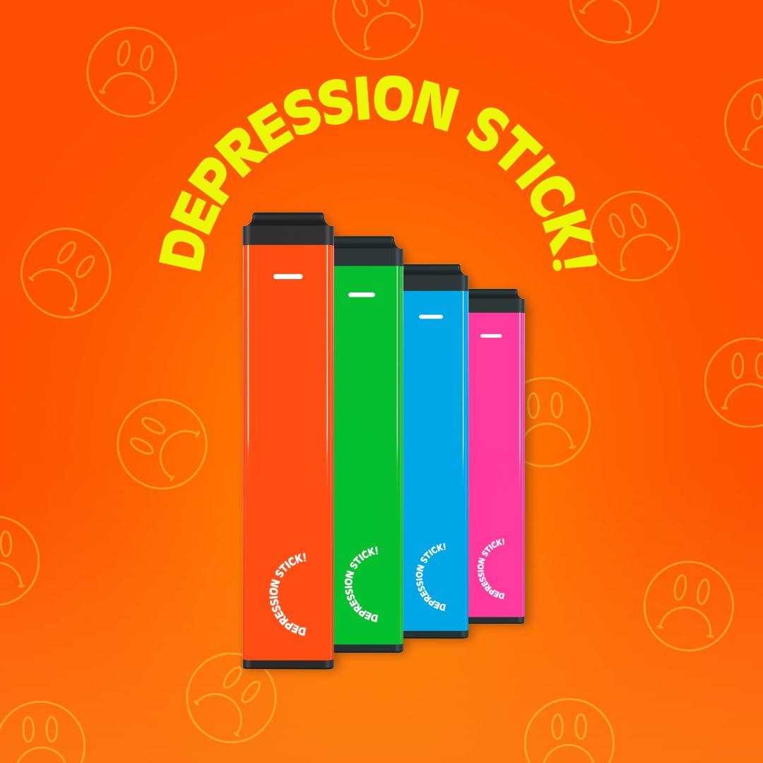 DepressionStick's tweet image. Not nutritious, just malicious! Not glad, just sad! Say hello to the world’s newest vape, Depression Stick! Learn more: bit.ly/3C0w7pK