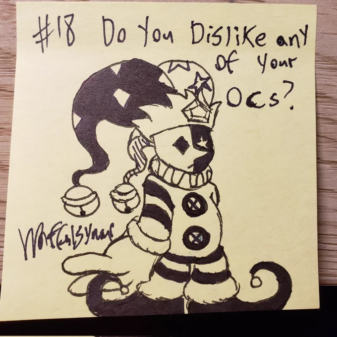 #18 Disliked OCs

STRONG word. I do dislike alot of my past OCs in my "quantity over quality" phase, but out of currents, Jackster/Jo-Toy is least fave :(

He was my first jester OC but he was quickly overshadowed by Slazzo. Still wanna keep him around but I need a clearer theme 