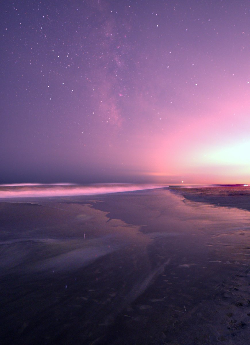 The Milky Way and the beach at Fire Island  — with a massive light-pollution dome from NYC and Long Island.