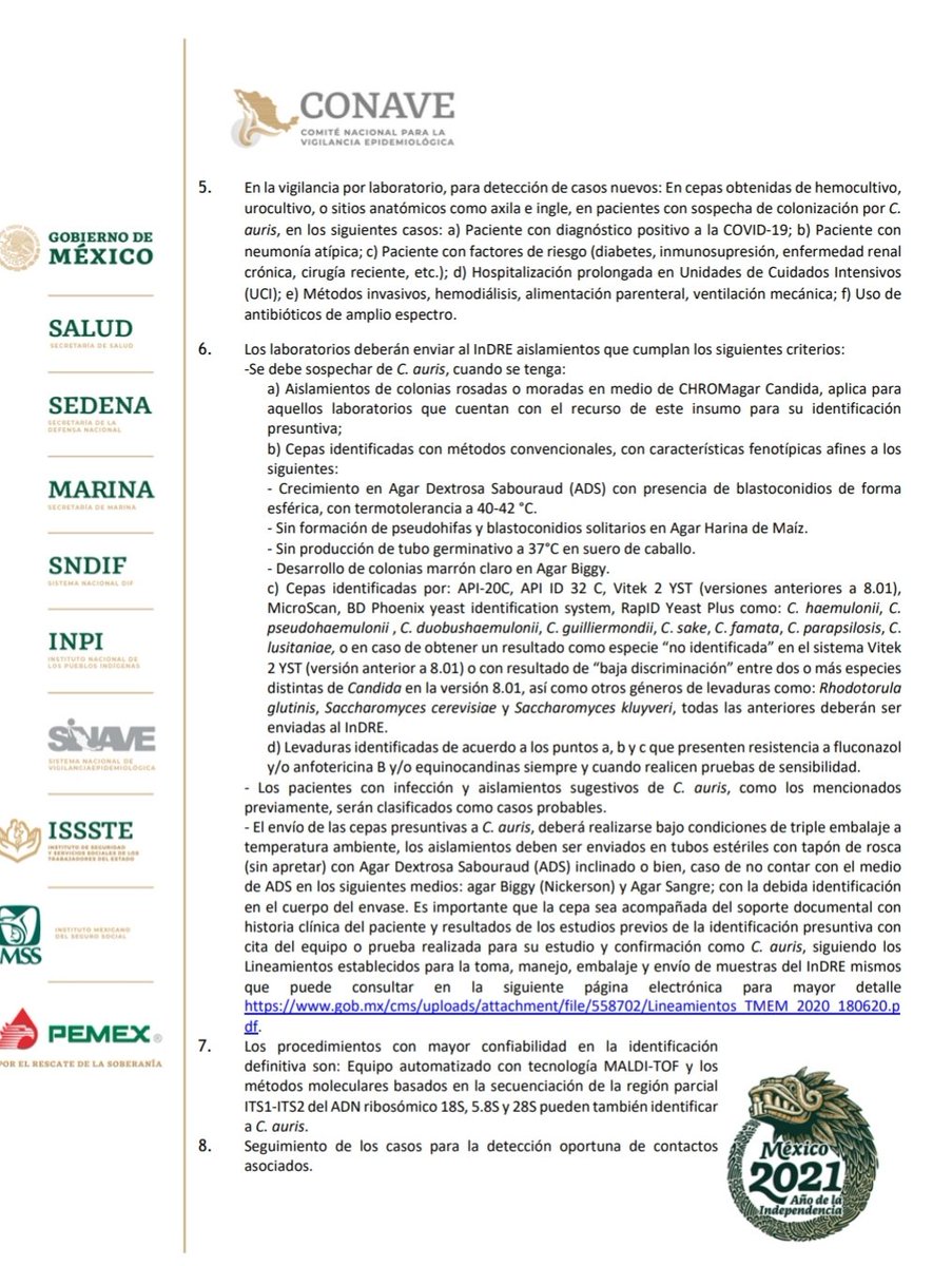 1/2 🔴 Aviso Epidemiológico por Candida auris.

En México se han identificado 40 casos en 5 hospitales de la entidad federativa referida. En junio se identificó 1 caso Tabasco.

Este hongo tiene la capacidad de dar lugar a brotes y puede ser resistente a todos los antifúngicos.
