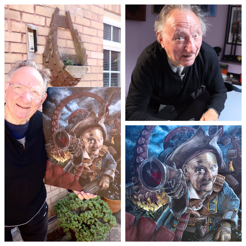 grahamsteadart's tweet photo. My Dad has always loved pirates, so I’ve had a go at painting him as one.

Captain Stead! Ah-harrr! https://t.co/Y7NRfi27Z0