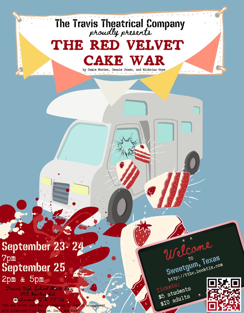 What are you doing this weekend OTHER THAN getting your tickets to THE RED VELVET CAKE WAR!? 🎟❤️🍰🎭🐯<a href="/THS_Tigers/">Travis High School</a> <a href="/thsDramaBooster/">Travis HS Theatre Boosters</a> <a href="/FineArts_FBISD/">Jared Berry-FBISD Fine Arts</a> <a href="/SarahPaigeL/">Sarah Laberge</a> <a href="/theREALderpope/">derpope1</a> TTBC.booktix.com