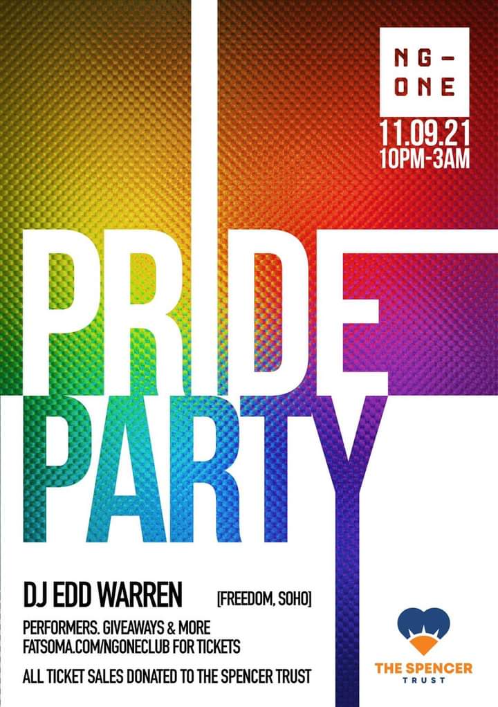 Pride party at ng-one tonight with ticket sales generously being donated to The Spencer Trust 😀 so get yourself along, have a great time and support a great cause! @ngoneclub #thespencertrust #party #lgbtq🌈