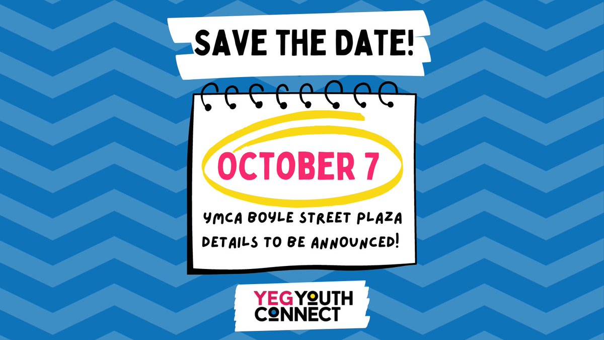 YEGYouthConnect's tweet photo. Save the date! #YEGYouthConnect2021 will take place on October 7 at YMCA Boyle Street Plaza. Stay tuned for details including event times and what to expect!
.
#YEG #YouthSupport #YEG #ResourceFair #Youth #ServiceProviders #AtRiskYouth #BasicNeeds #SupportYoungPeople #YouthFuture https://t.co/Ws7EabvaHb