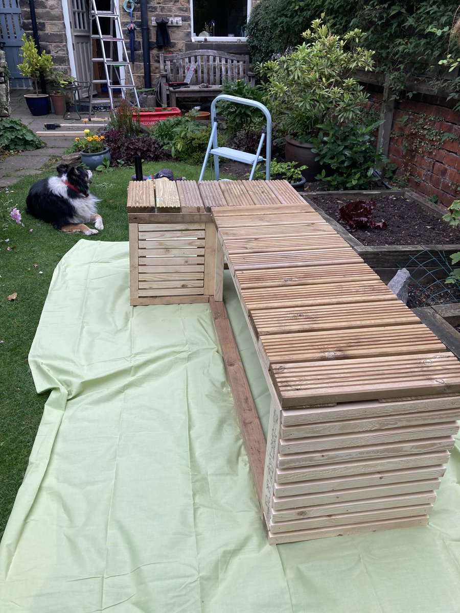 A bench made from skip wood. Work in progress. #recycled #woodworking