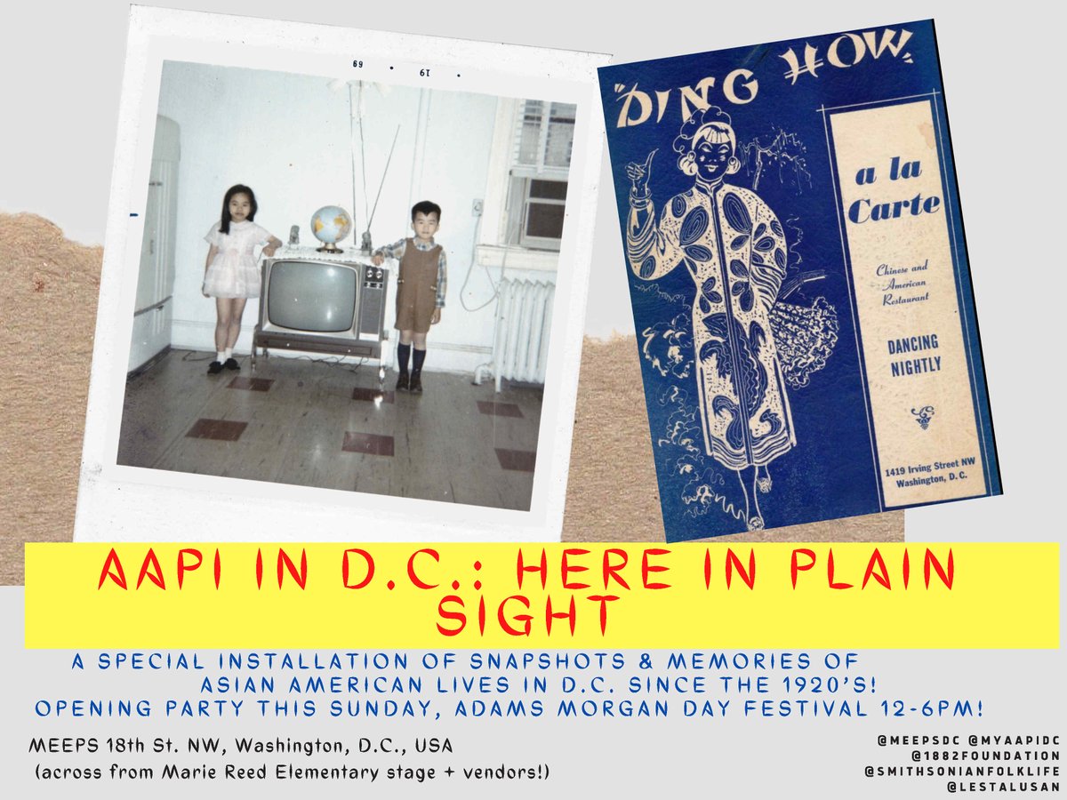 Tomorrow! Swing by <a href="/MeepsDC/">Meeps DC</a> for opening of the installation "Asian Americans in DC: Here in Plain Sight," ft. photos and memories from Adams Morgan, Columbia Heights, and Mt. Pleasant from the 1920s to the 2000s. And an all-vinyl set by Les the DJ <a href="/lestalusan/">lestalusan</a>!
