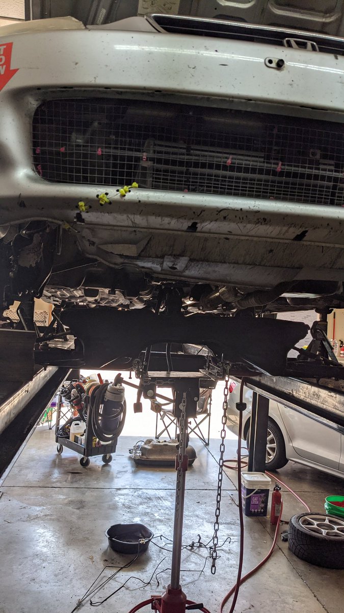 Who knew... To change a rear brakes line on a civic, you have to drop the tank AND the front subframe.