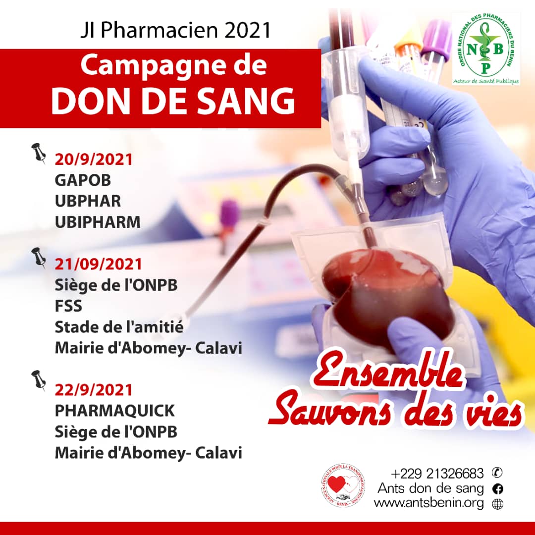 ToureAudrey4's tweet photo. L'ordre national des pharmaciens du Bénin, à l'occasion de la journée du pharmacien organise une campagne de don de sang. ⤵️
@gomedicalEtVous
@app_vital @josaphatgemini @agonsanou @blackdekpe @aesphab #wasexo #dondesang https://t.co/t2pliMlXya