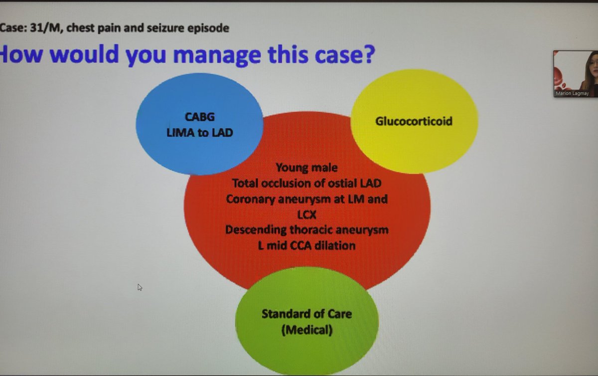 stanhenkin's tweet photo. I learn something new from every presentation @SVM_tweets #SVM21 - this time #Takayasu in a young patient with #STEMI and seizures. Coronary aneurysms can be seen in #Takayasu. @Angiologist @heatherlgornik @EstherSHKimMD @DKadiandodov @AaronAdayMD @DrMarkCreager https://t.co/j6AneNkXBY