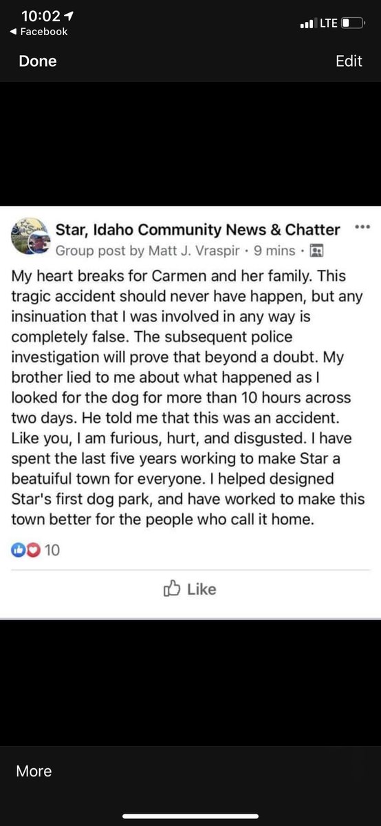 justice4stanley's tweet photo. LIES from Matt Vraspir! He was present during the shooting, assisted Aaron Bennett in the cover up, cut up the carpeting to roll Stanley in it, and throwing him off the bridge in the river.  He later withdrew this statement and withdrew from the race for City Council of Star, ID. https://t.co/oGxuGPwVQn