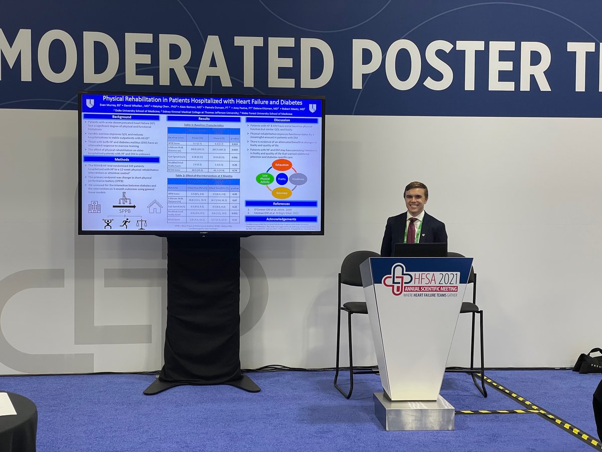 VishalNRao's tweet photo. @DukeMedSchool star @EvanMMurray presents not one but TWO moderated posters on rehab care and phenotyping of hospitalized HF populations at @HFSA. Mentors @robmentz @SJGreene_md, @DCRINews https://t.co/RjzjovlEq0