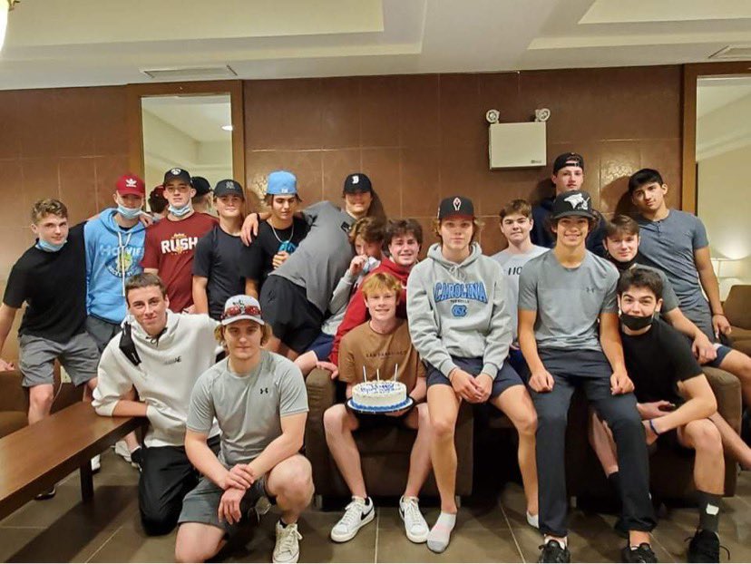 When there’s a birthday on the road, you better believe there’s cake!  Happy 17th Birthday to <a href="/LoganOneil23/">logan oneil</a>!!#thebestteammates #cutthecakealready #whatitsallabout