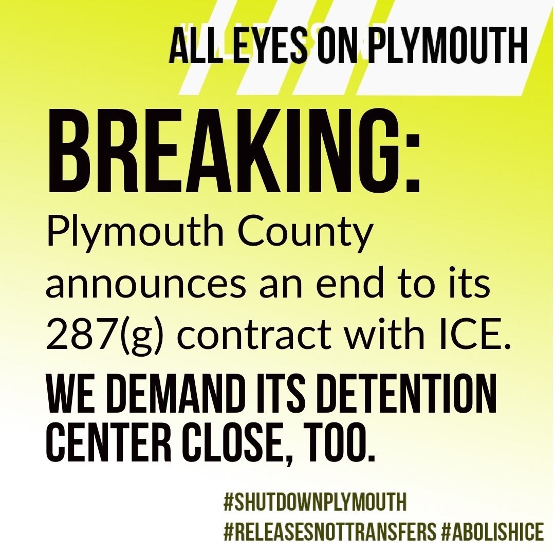Yesterday the Plymouth County Sheriff's Department announced an end to their 287(g) contract, which deputized law enforcement to perform the duties of ICE officers. #ShutDownICE