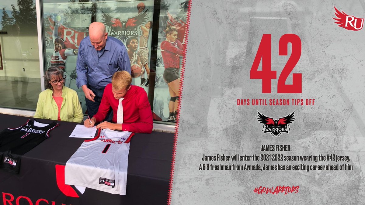 RCUWarriorsMBB's tweet photo. 6 weeks left! With 42 days until tip today, we want to highlight James Fisher. James will be a freshman this season and wearing the #42 jersey. At 6'8, the freshman from Armada has an exciting career ahead of him. https://t.co/MCbh0rw6Ua