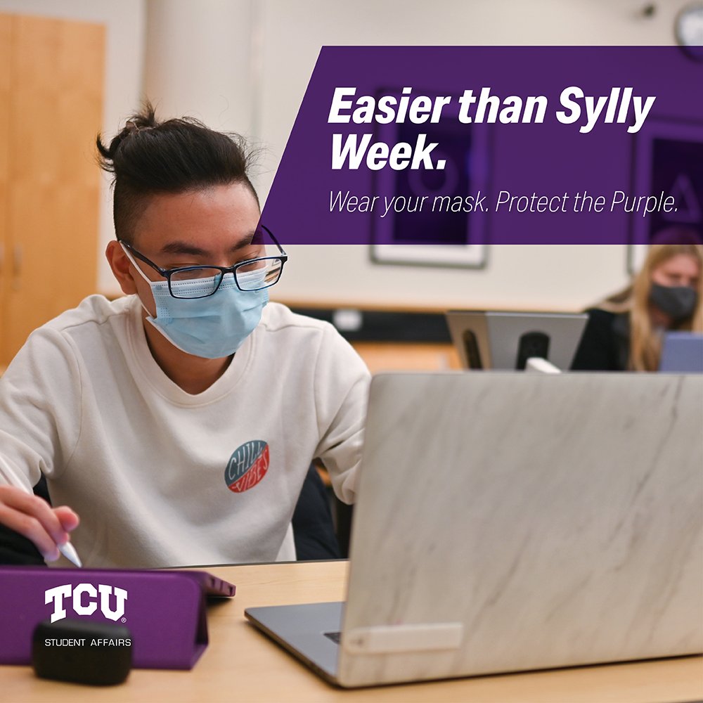 Hey, Horned Frogs. Wearing a mask indoors is pretty easy. It's definitely easier than sylly week was. Do your part. Wear the mask. #ProtectThePurple