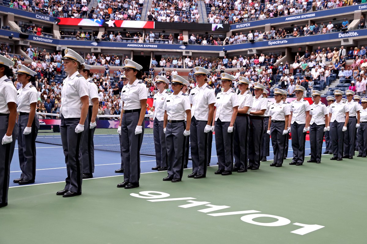 WTA's tweet photo. On the 20th anniversary of 9/11, we will #NeverForget 🇺🇸

#USOpen https://t.co/P2A2OgTvVu