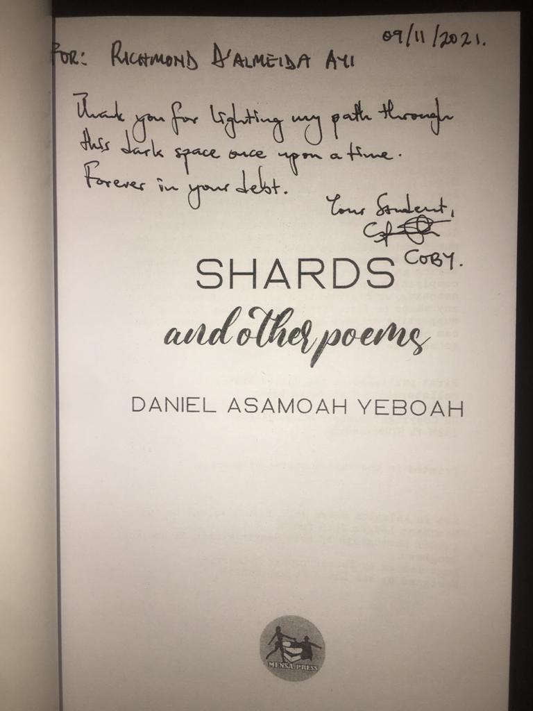 coby_daniels's tweet photo. Hello guys,
So this is the result of what I've been up to for nearly a year and a half. My first book ever.

Please help me spread the word that SHARDS is out now. And kindly support this by ordering a copy today. Thanks.

@kwaku_kyereh @SarpongOAsamoah @AfiaAmoaa https://t.co/JNE0Wmpoju