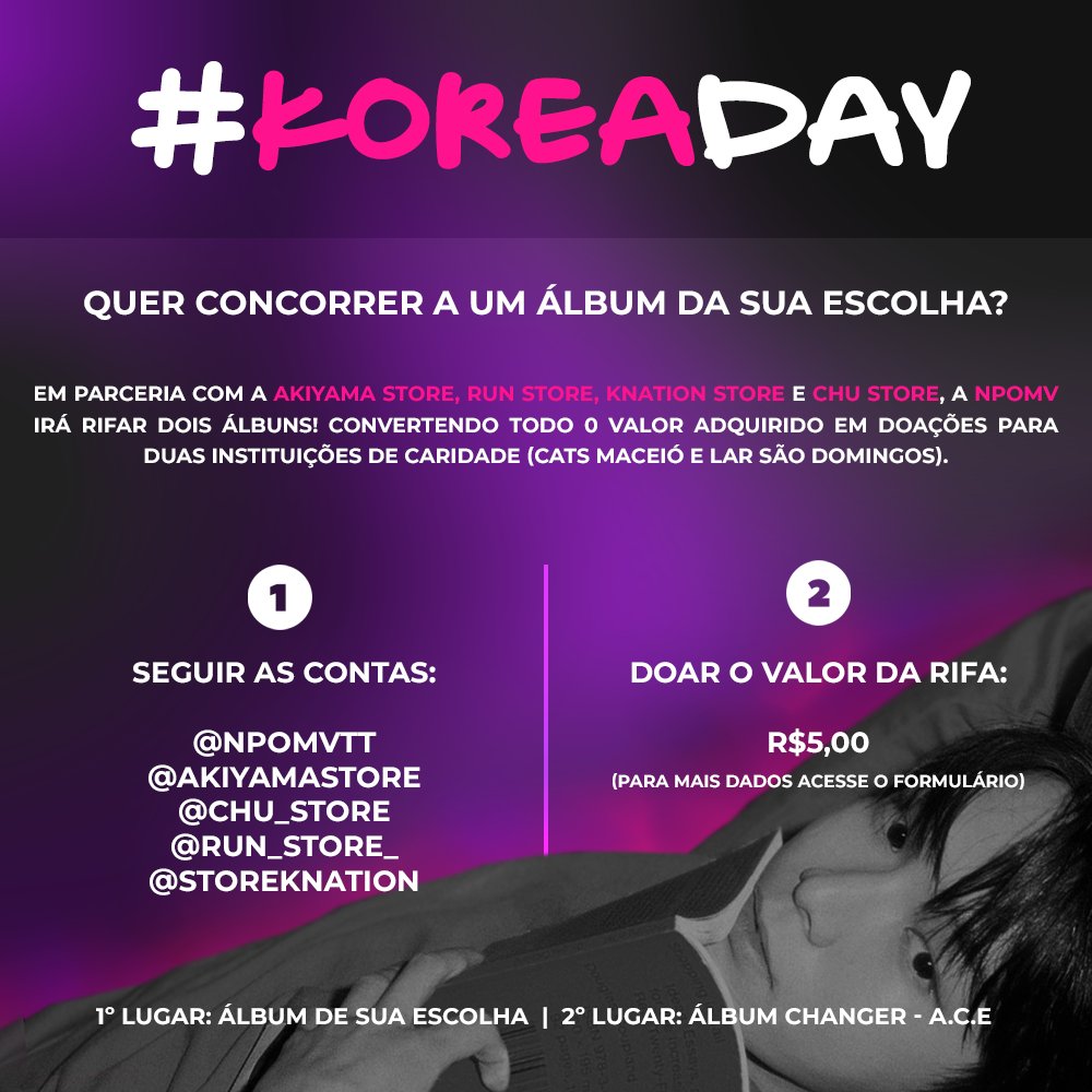 npomvtt's tweet photo. RIFA KOREA DAY: Concorra a um álbum a escolha OU um Changer do A.C.E

REGRAS
- Doar os 5 reais e enviar o comprovante (https://t.co/EMwjPgO8iQ)
- Seguir @npomvtt, @chu_store, @AkiyamaStore, @StoreKnation e @Run_Store_ 
- Dar RT

Resultado: 18/09, no KoreaDay. https://t.co/aPNLfAzH1x