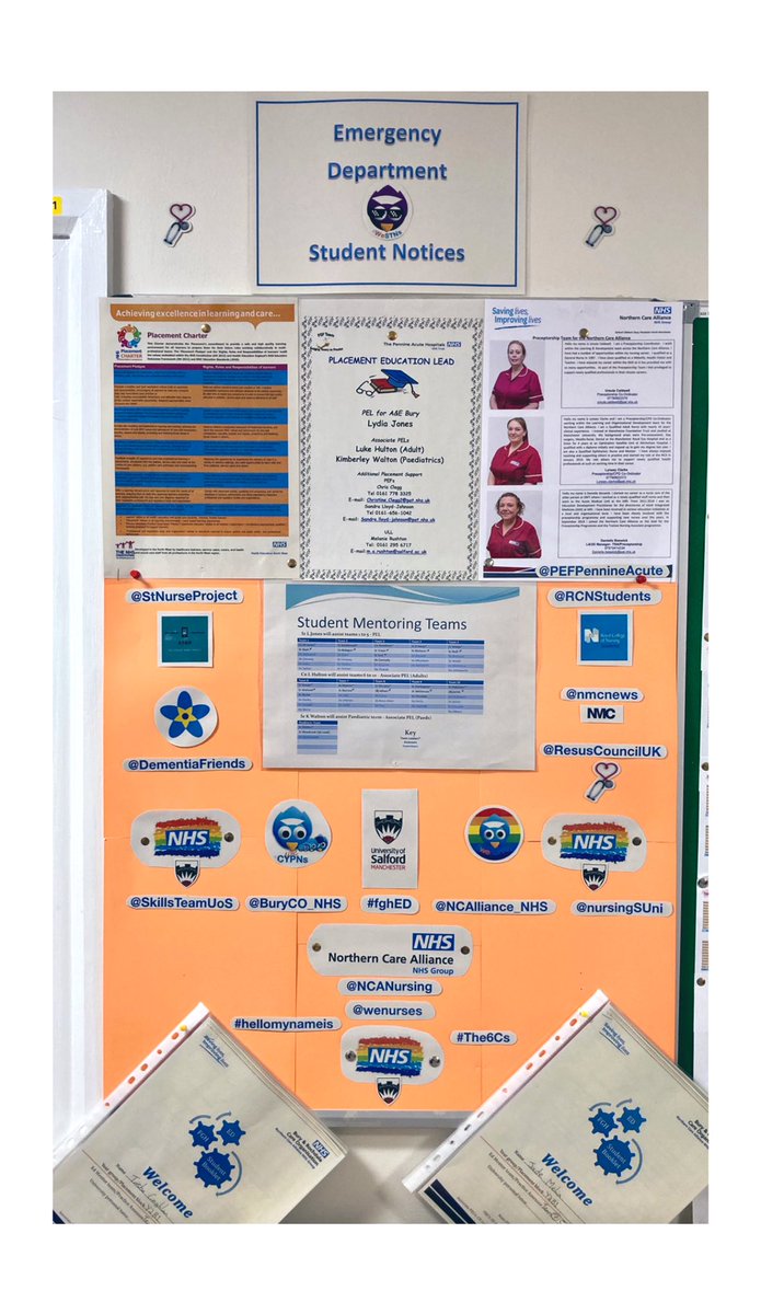 Student notice board refreshed and updated! welcome booklets printed ready for our new arrivals joining team #fghED this month🚨@BuryCO_NHS @PEFPennineAcute @NCAlliance_NHS @nursingSUni @WeNurses @RCNStudents @lydiam1983 @jesses_mummy @WeStudentNurse #welcome