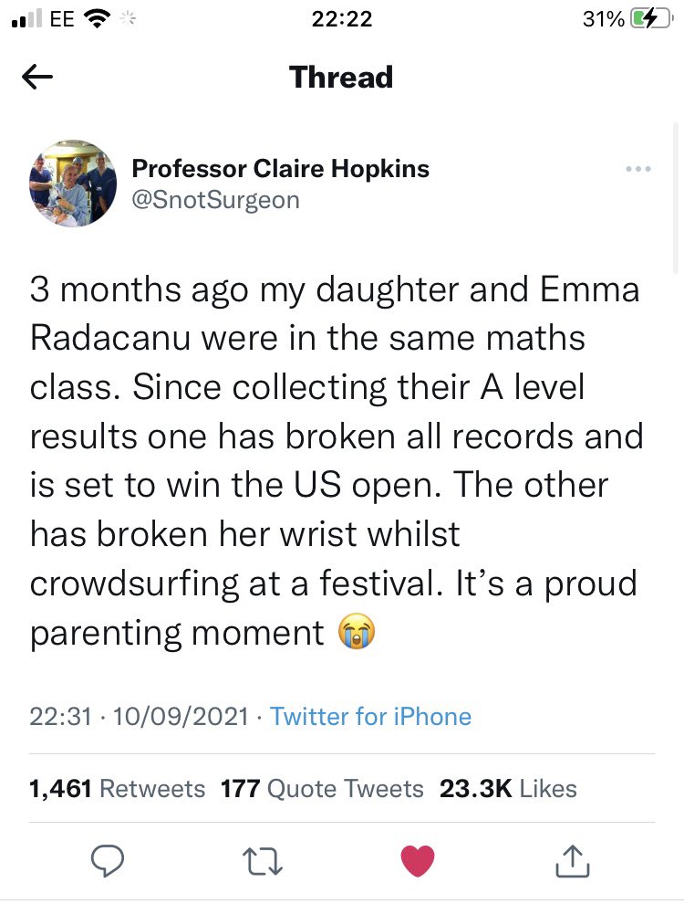 SarahTrain1's tweet photo. Absolute class tweet @SnotSurgeon - I applaud both you and your daughter!
๐๐ป๐
#wecantallbeemmaraducanu #bothwinners
#strongyoungwomen https://t.co/PDUTUIdwzP