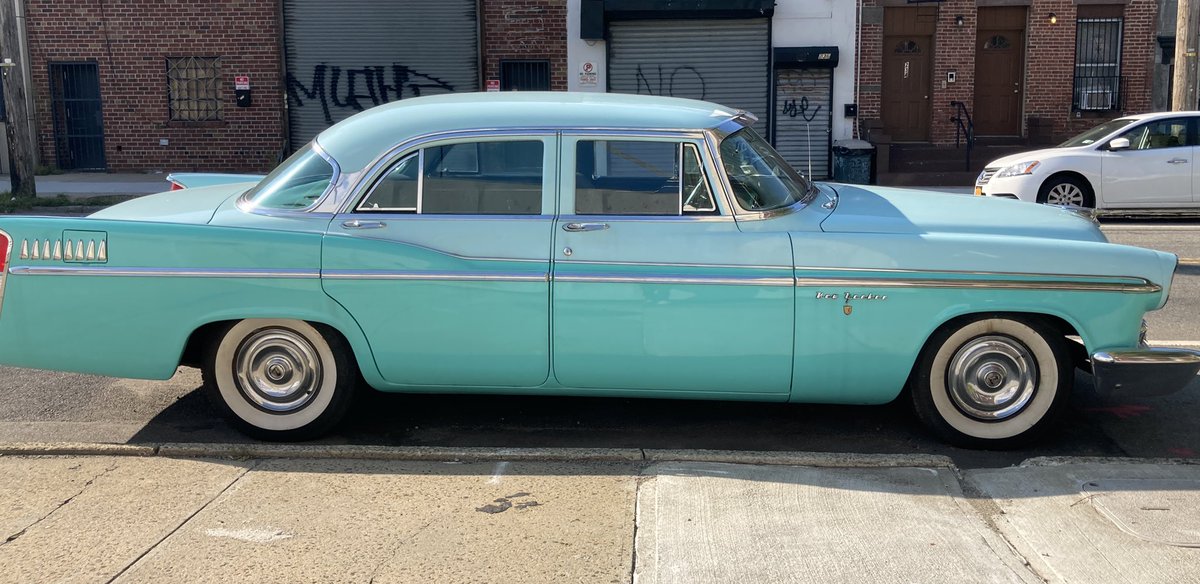 lubalincenter's tweet photo. This one is for @Chromeography: 
A 1956 Chrysler “New Yorker” 4-door. 
Love the concave curving of the letters. https://t.co/NQgzcq9jI3
