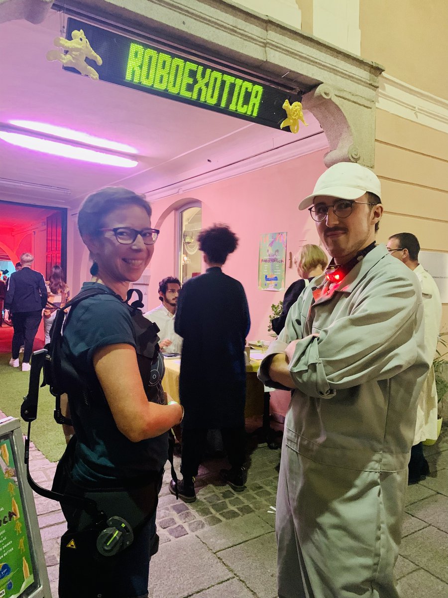 martinamara's tweet photo. 🤖🍹@roboexotica, the world-renowned Festival for Cocktailrobotics, was so much fun! Kathrin, @SandraSiedl and @LMoradbakhti from @RobopsychLinz got dressed up in exoskeletons for the special occasion 🦾. 
☝️Where else but again in Linz should Roboexotica 2022 take place☝️ https://t.co/sYfuxRewqJ