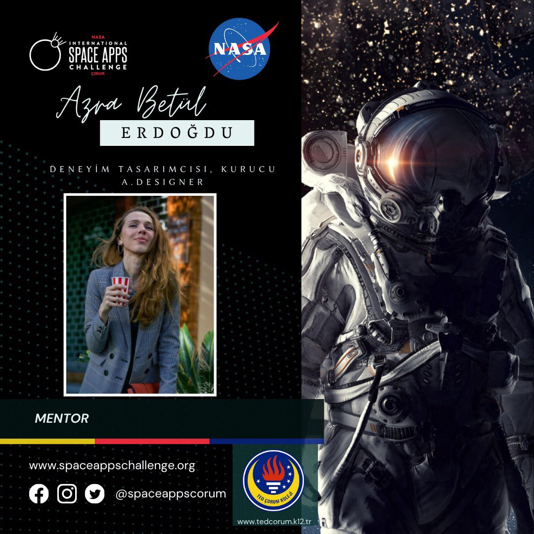 Değerli mentorumuz Azra Betül ERDOĞDU, 2-3 Ekim tarihlerinde bizimle olacak. #spaceapps