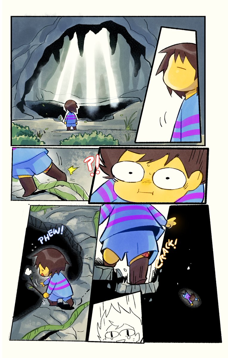 Just a short comic inspired on the song "Dog Hole",
I couldn't help to imagine a scene of how Frisk fell to the underground, as if it was a sort of introduction to Undertale,
I also decided to not put any dialogue, I just wanted to experiment with something like this ^_^ 