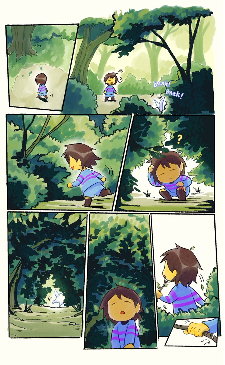 Just a short comic inspired on the song "Dog Hole",
I couldn't help to imagine a scene of how Frisk fell to the underground, as if it was a sort of introduction to Undertale,
I also decided to not put any dialogue, I just wanted to experiment with something like this ^_^ 