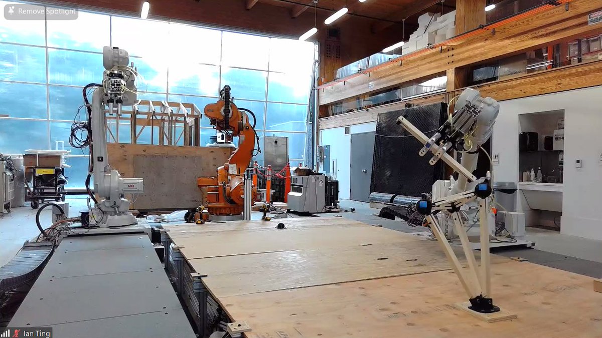Woot!! Remote assembly starting at @createprinceton 🚀<a href="/sparascho/">Stefana Parascho</a> #edvardbruun &amp; #ianting on the controls!!!

#remote #robotic #assemblies #compas_fab #compas_rrc