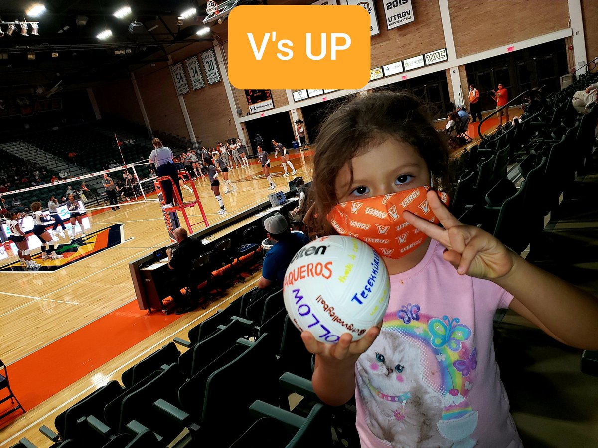 My niece's first <a href="/UTRGV_vball/">UTRGV Volleyball</a> game. AND she got a signed volleyball. V's up! <a href="/GoUTRGV/">UTRGV Athletics</a>