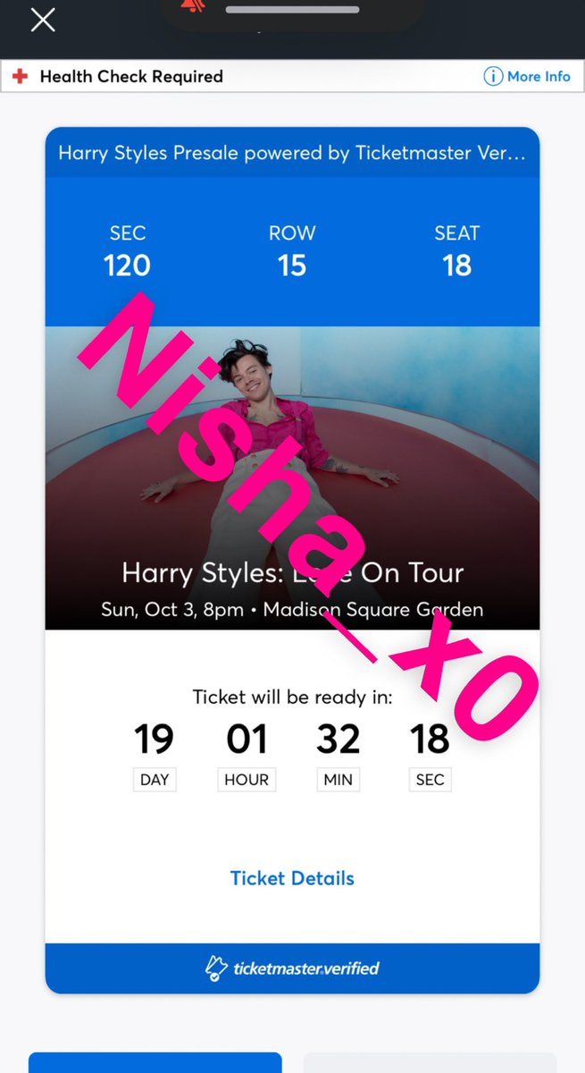 Nisha_x0's tweet photo. I’m selling one hslot ticket n1 at msg (oct 3) dm me for price! I can also provide proof! https://t.co/K6F6Ix1UVs