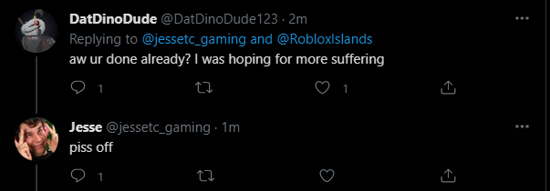 Huns85345045's tweet photo. @jessetc_gaming @RobloxIslands canceled https://t.co/fMaMPmavPK