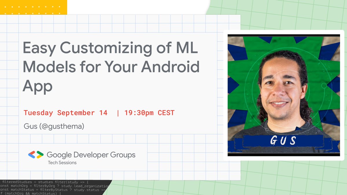 gdgtechsessions's tweet image. ⏰ Tomorrow at 19:30 CEST!

@gusthema, an AI Developer Advocate at @google, will share the best tips on how to integrate Machine Learning on your Android app! 

Join us 👉 bit.ly/MLAPP-TS
@googledevgroups #GDGTechSessions #ML