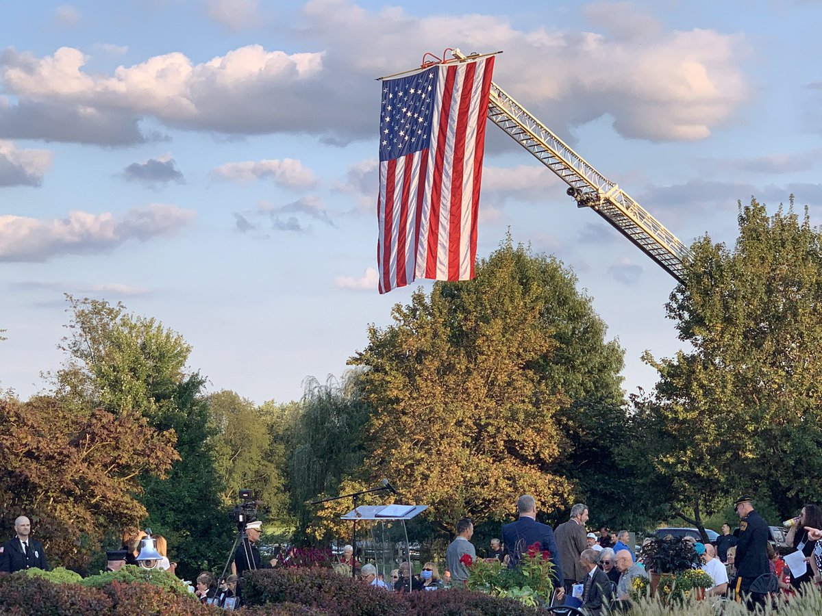 DaveKinchenUSA's tweet photo. Solemn moments before the #September11 remembrance ceremony begins at the #GardenOfReflection in #Yardley, #BucksCounty. A full recap of tonight’s touching tribute on @FOX29philly News at 10 streamed tonight on https://t.co/eEUViOXhwe. https://t.co/3v9fxsLSmj