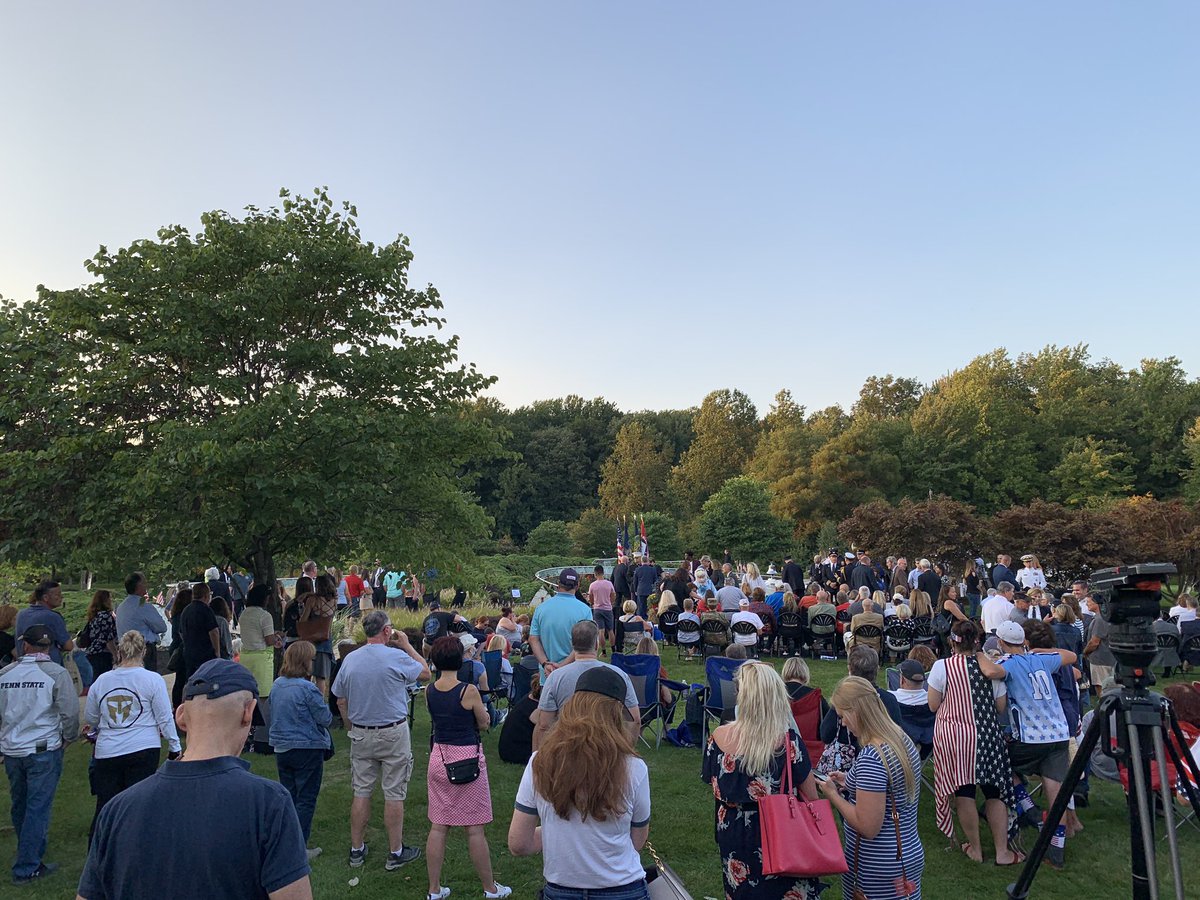DaveKinchenUSA's tweet photo. Solemn moments before the #September11 remembrance ceremony begins at the #GardenOfReflection in #Yardley, #BucksCounty. A full recap of tonight’s touching tribute on @FOX29philly News at 10 streamed tonight on https://t.co/eEUViOXhwe. https://t.co/3v9fxsLSmj