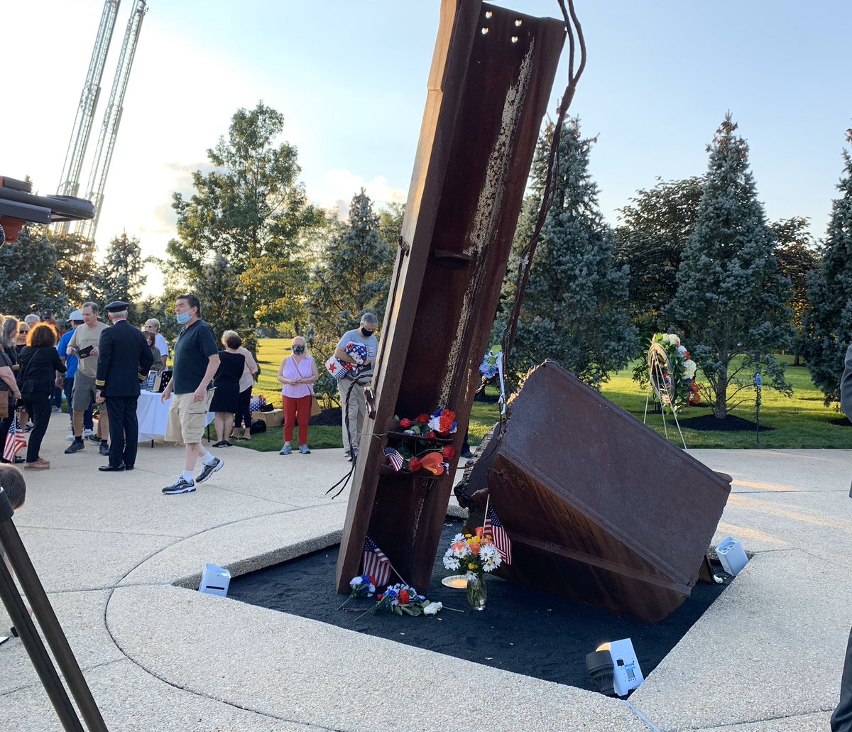 DaveKinchenUSA's tweet photo. Solemn moments before the #September11 remembrance ceremony begins at the #GardenOfReflection in #Yardley, #BucksCounty. A full recap of tonight’s touching tribute on @FOX29philly News at 10 streamed tonight on https://t.co/eEUViOXhwe. https://t.co/3v9fxsLSmj