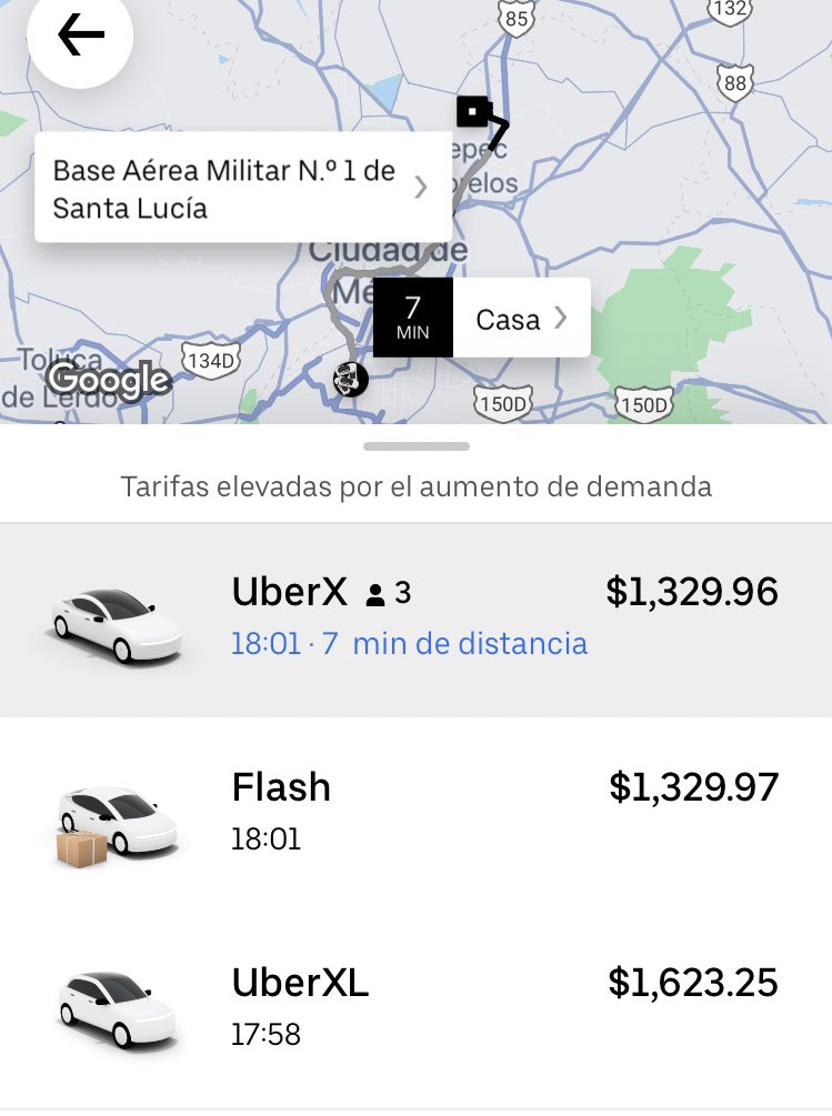 CarlosRamirezF's tweet photo. Un Uber para ir al nuevo aeropuerto de Santa Lucía desde el sur de la CDMX https://t.co/Ww1g93ikwK